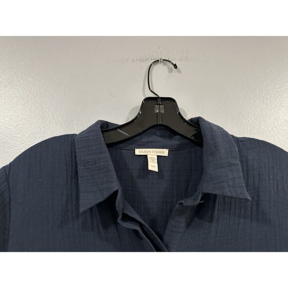 Eileen Fisher Cotton Gauze Navy Blue Short Sleeve Jumpsuit XS